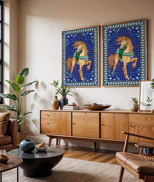 Arte de caballo con patrón intrincado y un borde decorativo vibrante