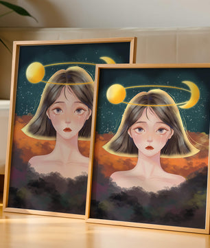 Surreal portrait of a girl with celestial elements