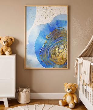 Abstract Watercolor Art with Gold Accents and Circular Pattern Design - Mi tienda