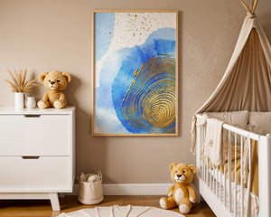 Abstract Watercolor Art with Gold Accents and Circular Pattern Design - Mi tienda