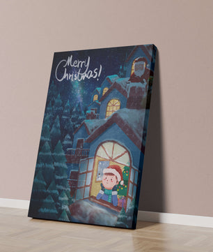 Festive Christmas scene with Santa and a cozy home