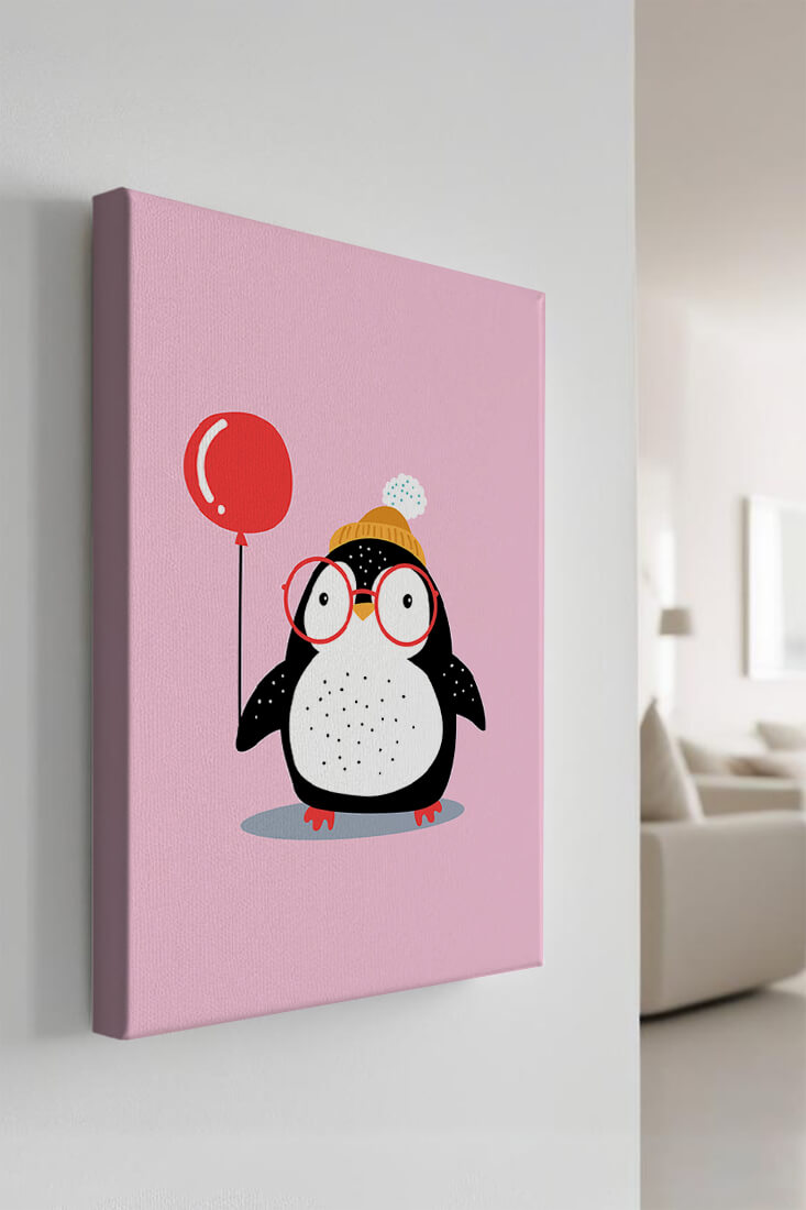 Adorable penguin with balloon and glasses illustration