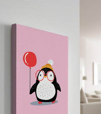 Adorable penguin with balloon and glasses illustration