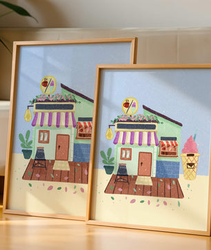 Ilustración encantadora de café con elementos de helado y café