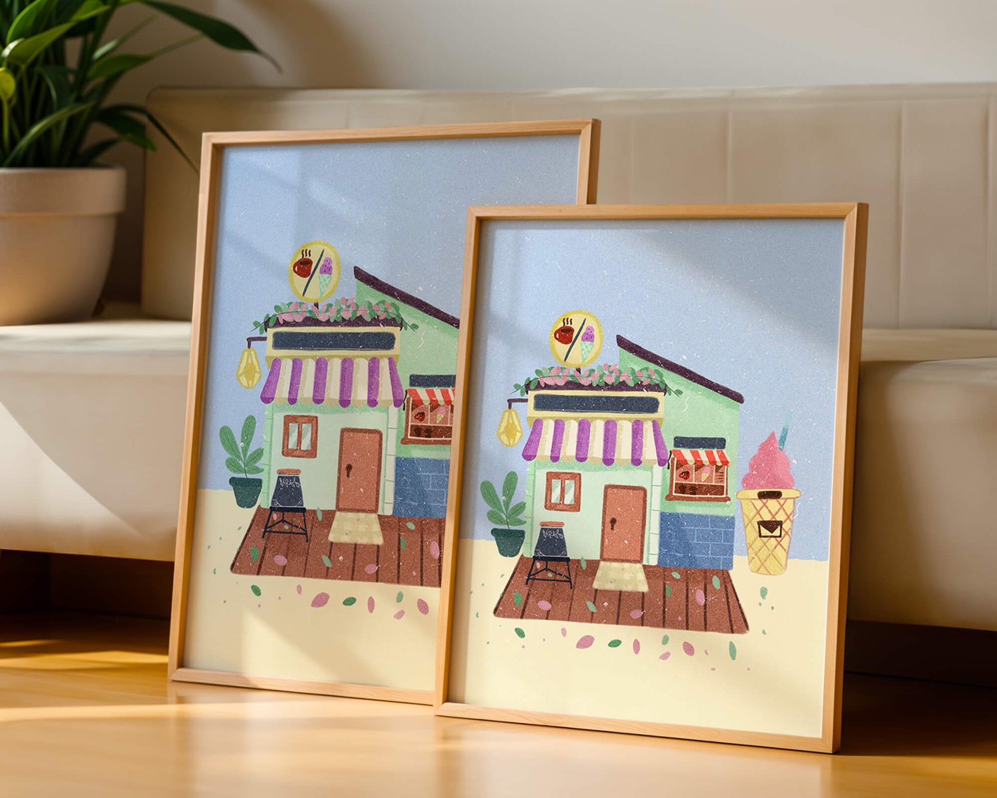 Ilustración encantadora de café con elementos de helado y café