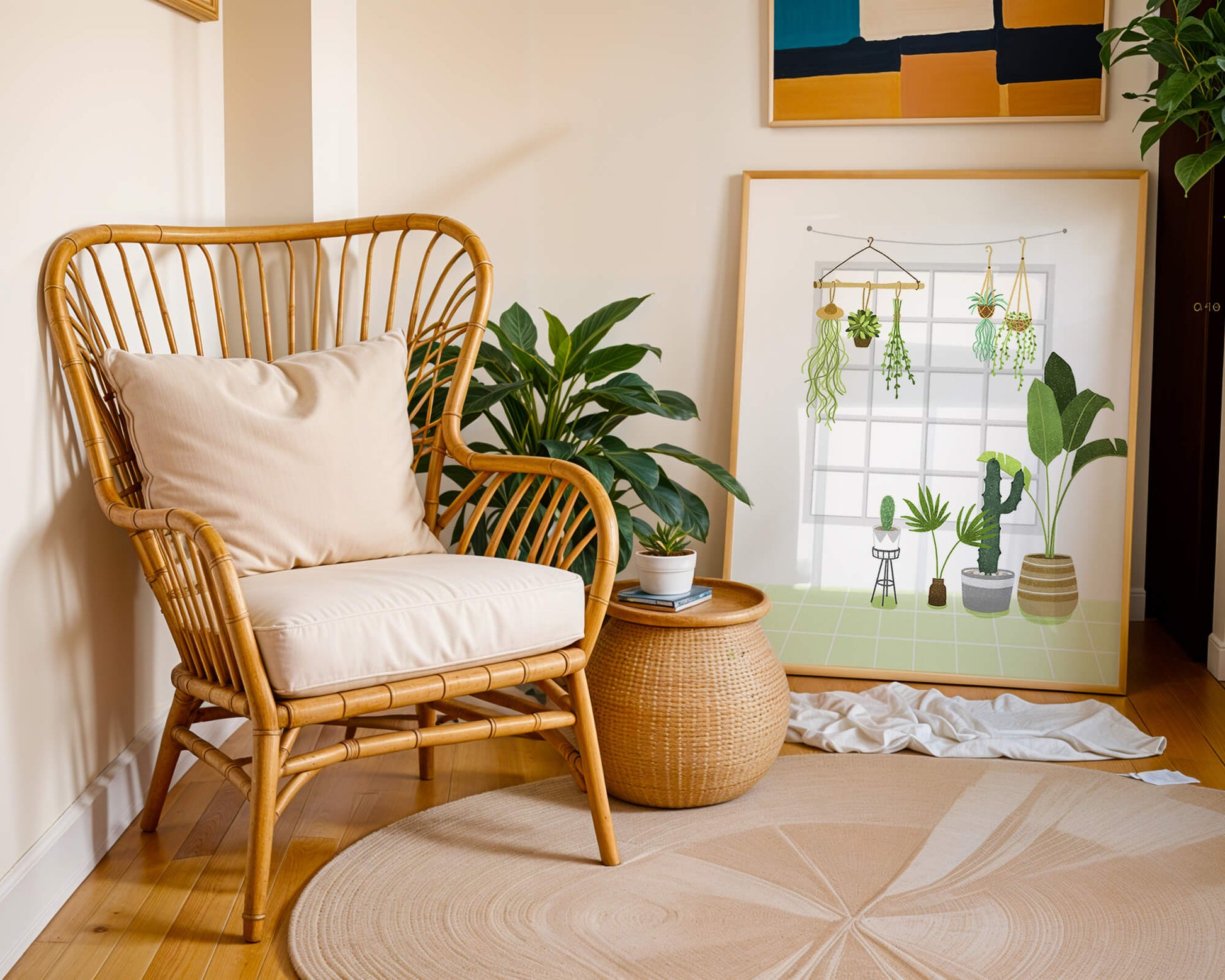 Decoración de interior con plantas colgantes y en macetas