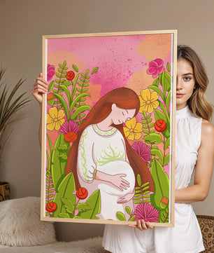 Pregnant Woman Amidst Vibrant Flowers