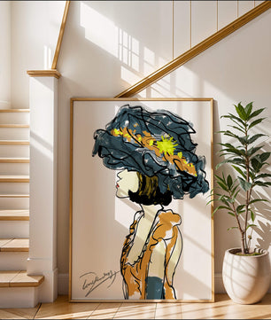 Portrait of a Fashionable Woman with a Large Hat and Gold Accents