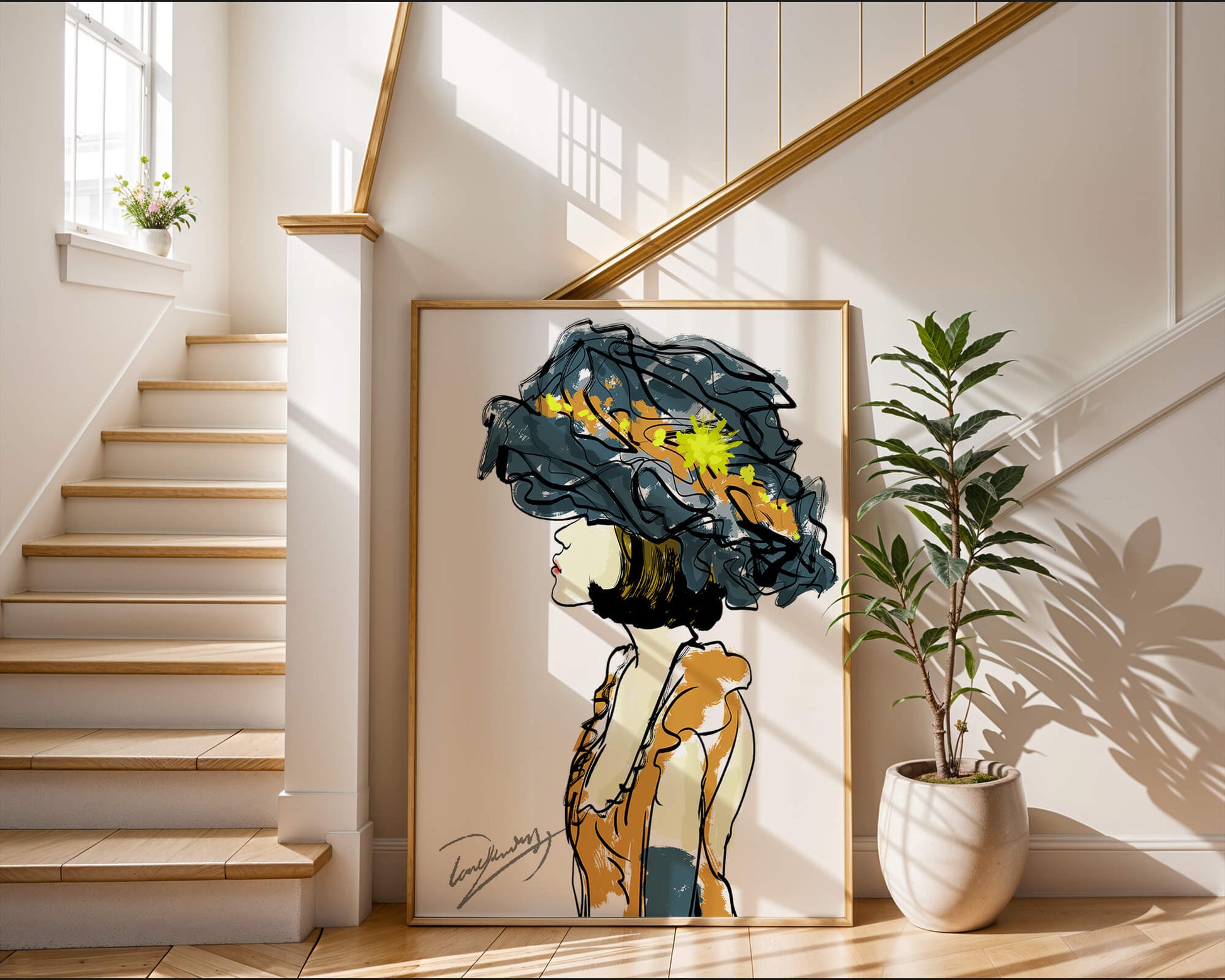 Portrait of a Fashionable Woman with a Large Hat and Gold Accents