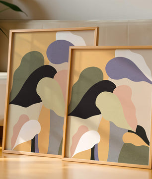Abstract organic shapes in pastel colors with textured background
