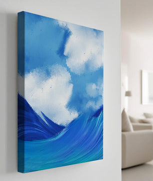 Olas oceánicas hermosas bajo un cielo nublado en una obra de arte