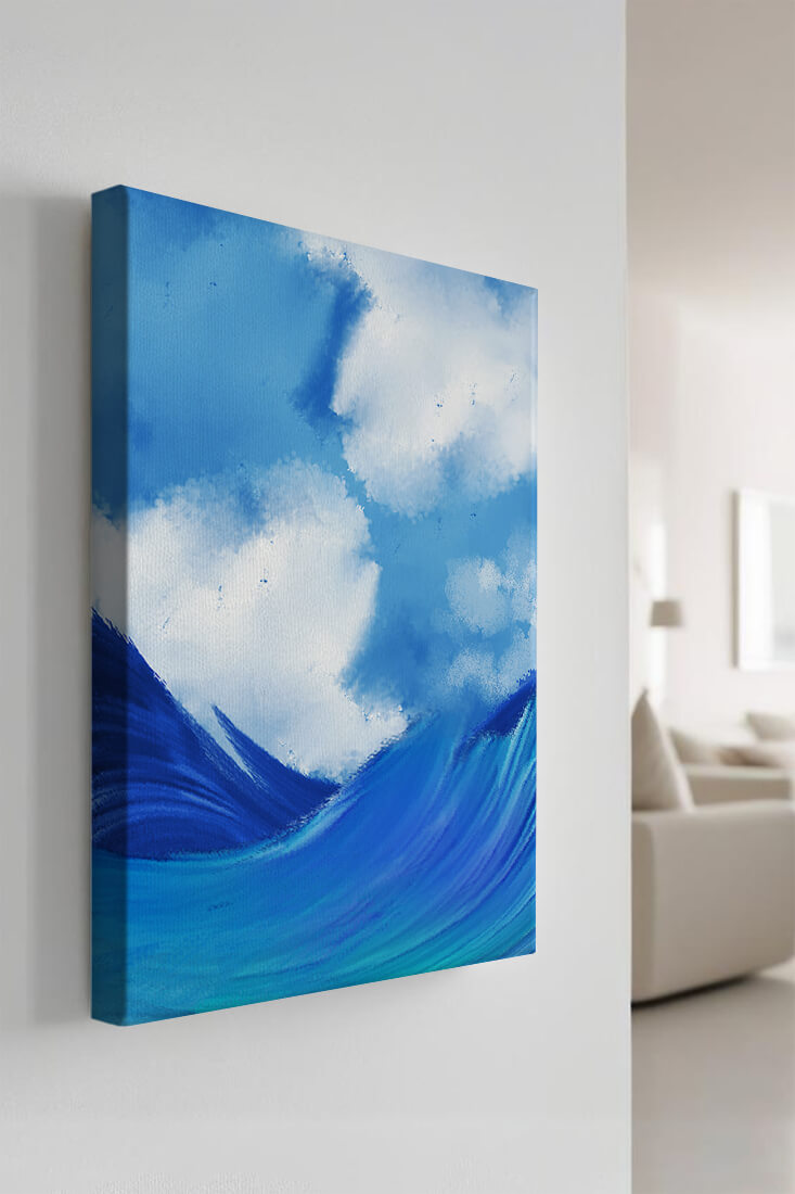 Beautiful ocean waves under a cloudy sky artwork