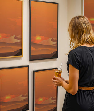 Sunset in Desert with Rolling Sand Dunes and Vibrant Orange Sky - Mi tienda