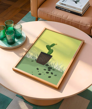 Illustration of a potted cactus with flower on soft background