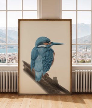 Illustration of a vibrant blue bird on a branch
