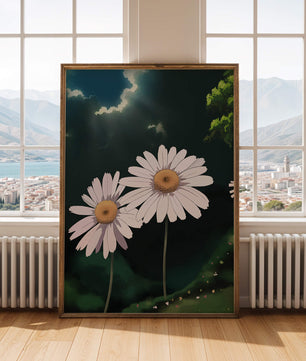 Sunlit Daisies in a Serene Landscape