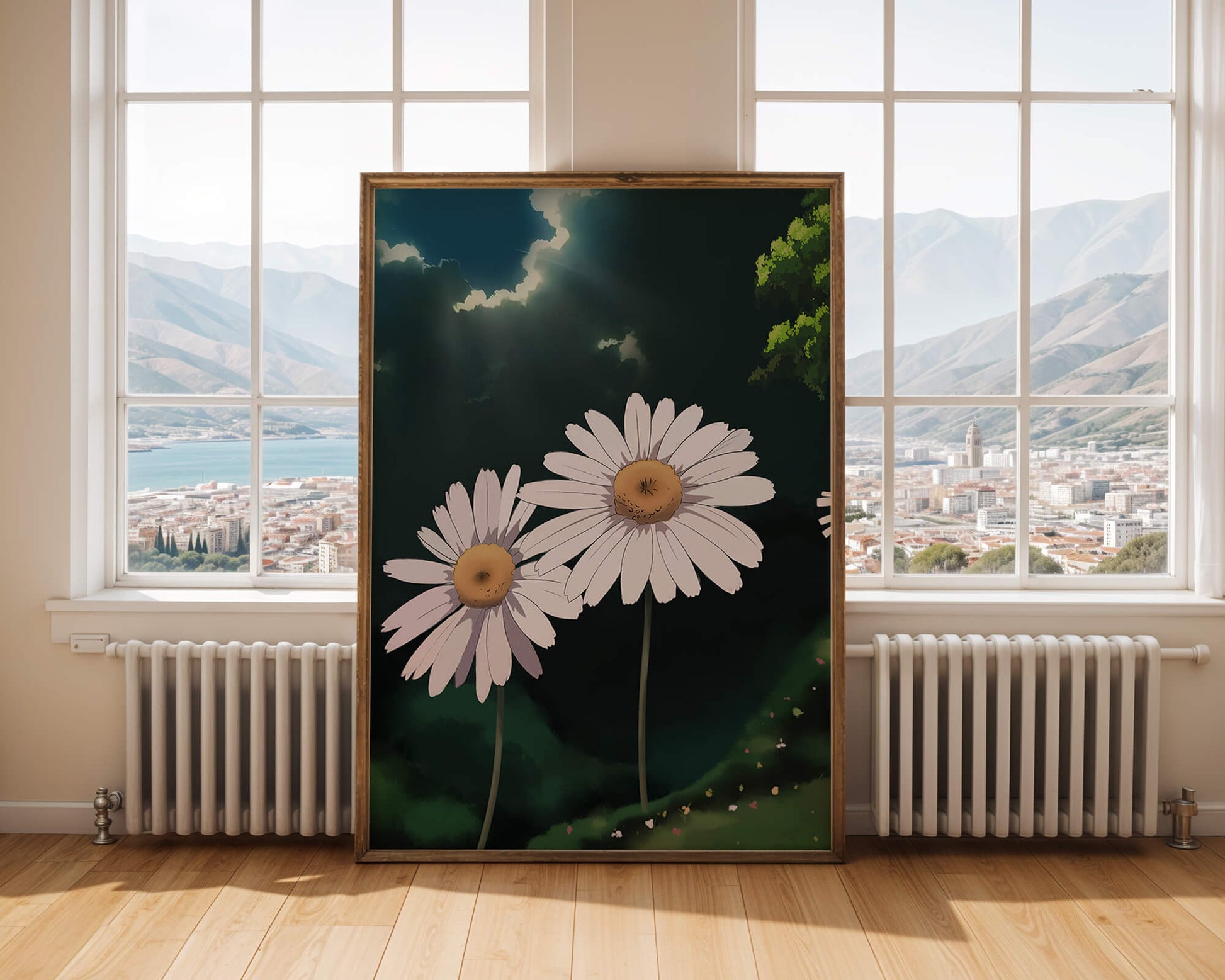 Sunlit Daisies in a Serene Landscape