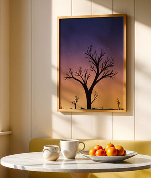Silhouette Of Tree Against Stunning Sunset Sky With Stars