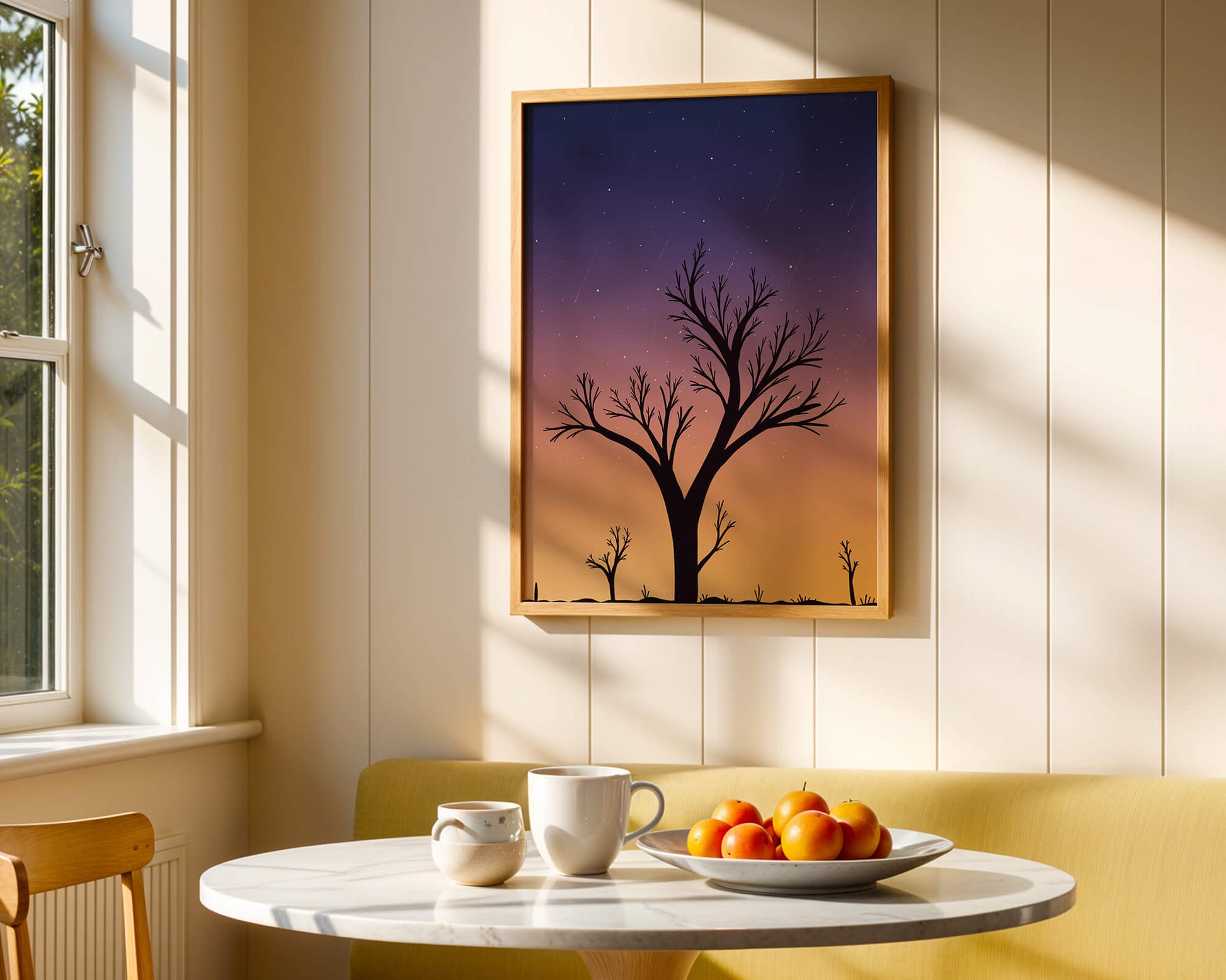 Silhouette Of Tree Against Stunning Sunset Sky With Stars