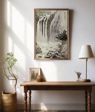 Serene Waterfall in Traditional Chinese Landscape Painting