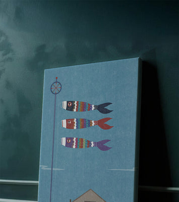 Colorful Koi Nobori Fish Flags Against Blue Sky