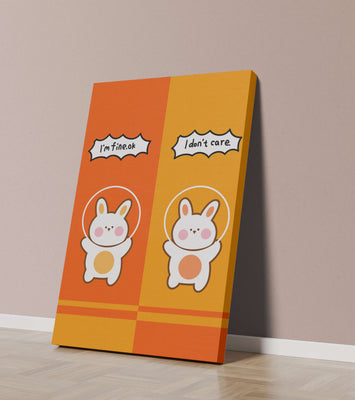 Adorable cartoon bunnies on vibrant orange and yellow background
