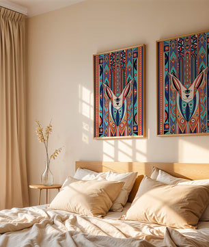 Diseño geométrico abstracto con motivo animal y patrones vibrantes