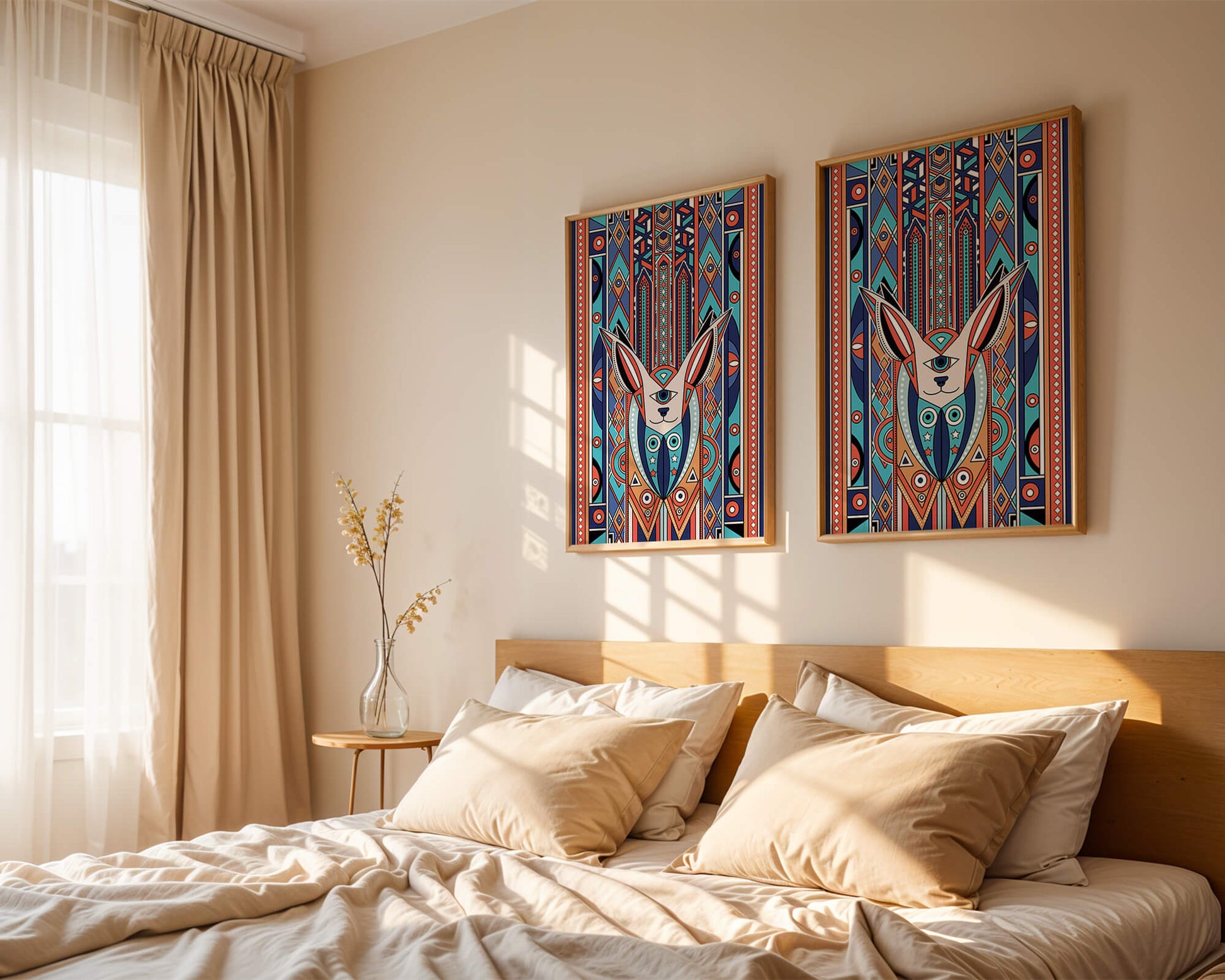 Diseño geométrico abstracto con motivo animal y patrones vibrantes