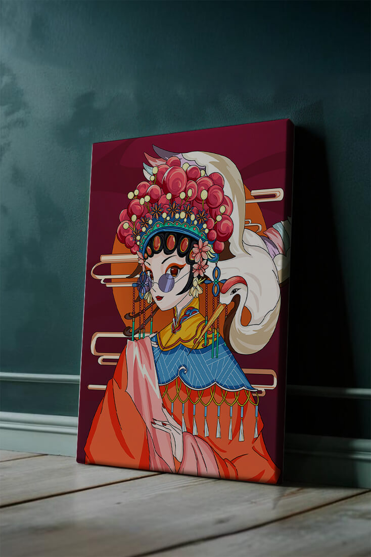 Elegant Chinese opera character illustration with vibrant colors