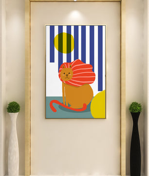 Colorful abstract lion illustration with vibrant stripes