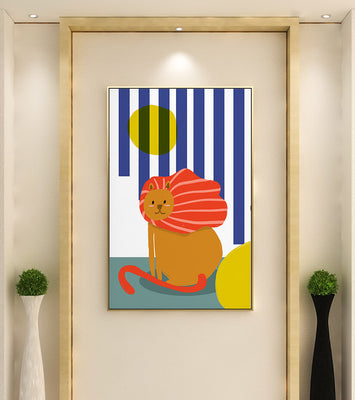 Colorful abstract lion illustration with vibrant stripes
