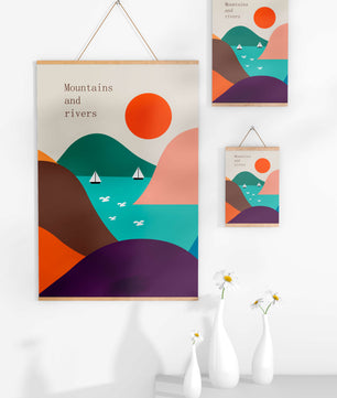 Abstract landscape with vibrant colors and geometric shapes