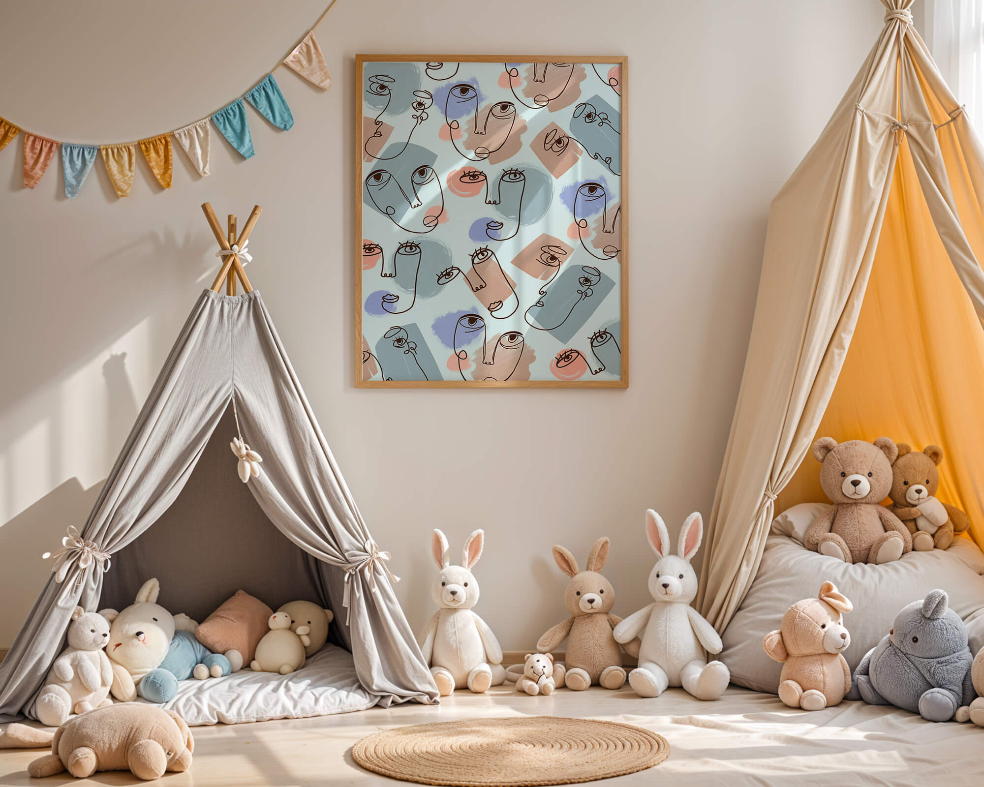 Abstract Face Line Art with Pastel Colors - Mi tienda