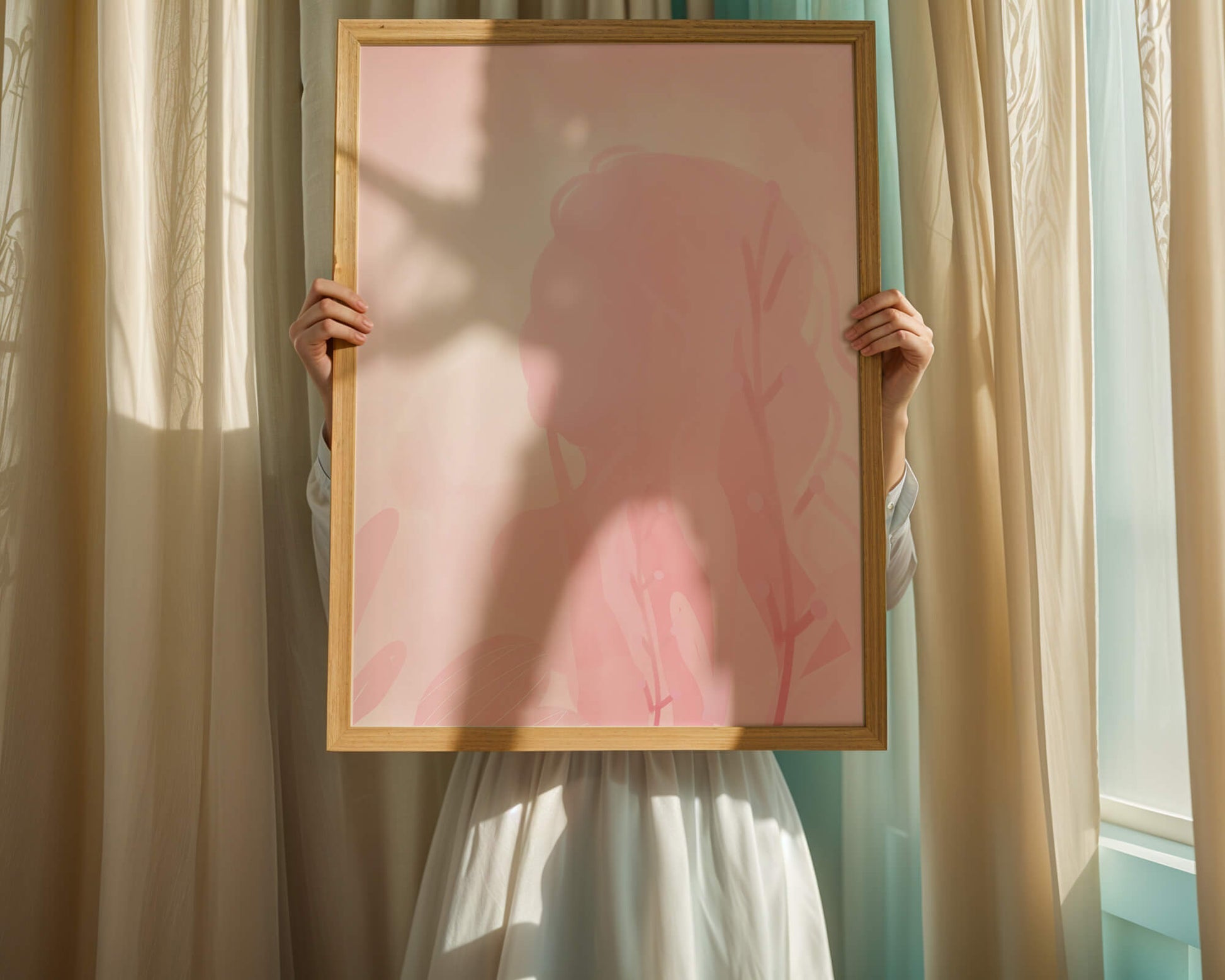 Subtle pink abstract silhouette with floral elements