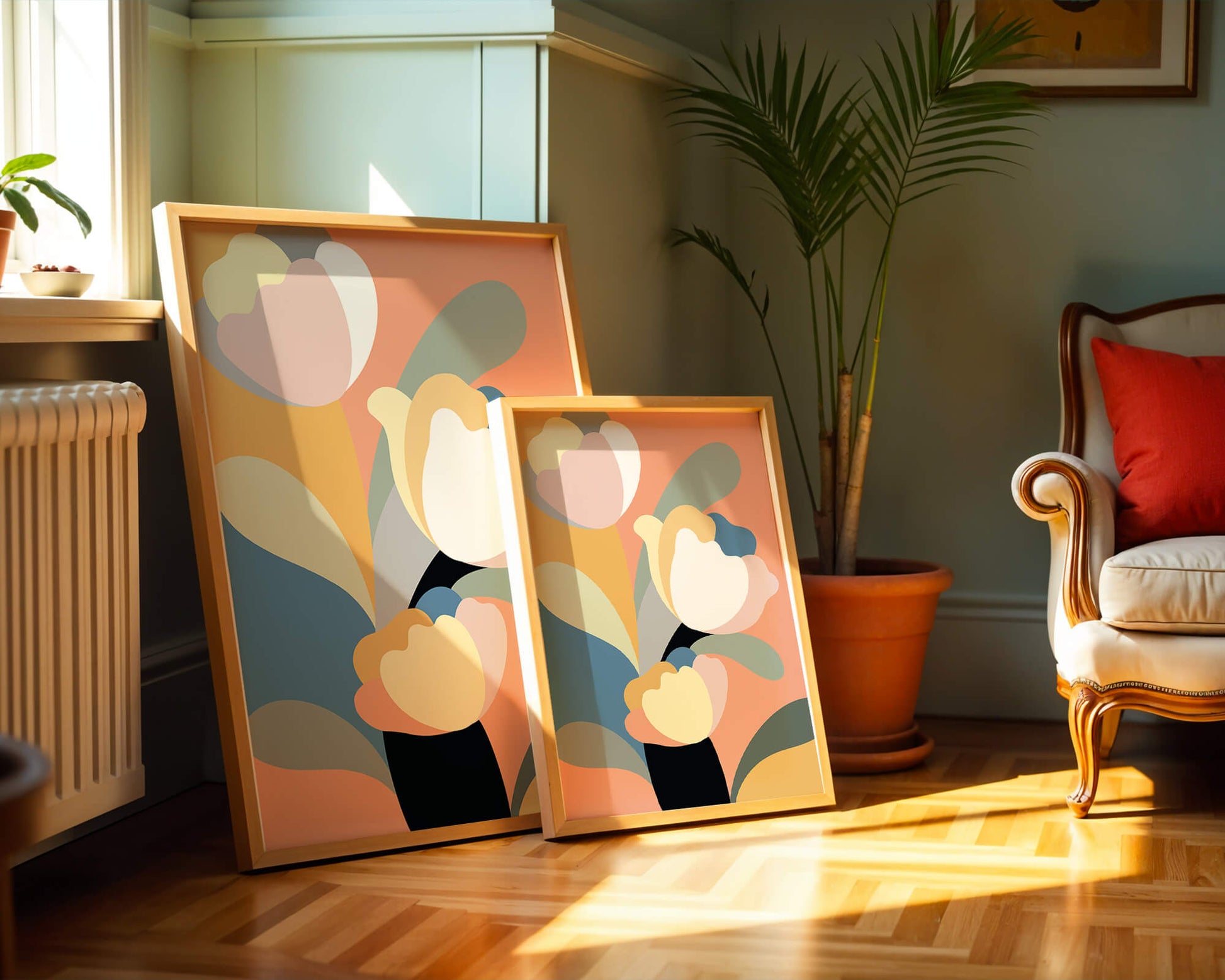 Colorful abstract shapes with soft pastel tones