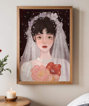 Elegant bridal portrait with floral crown and veil