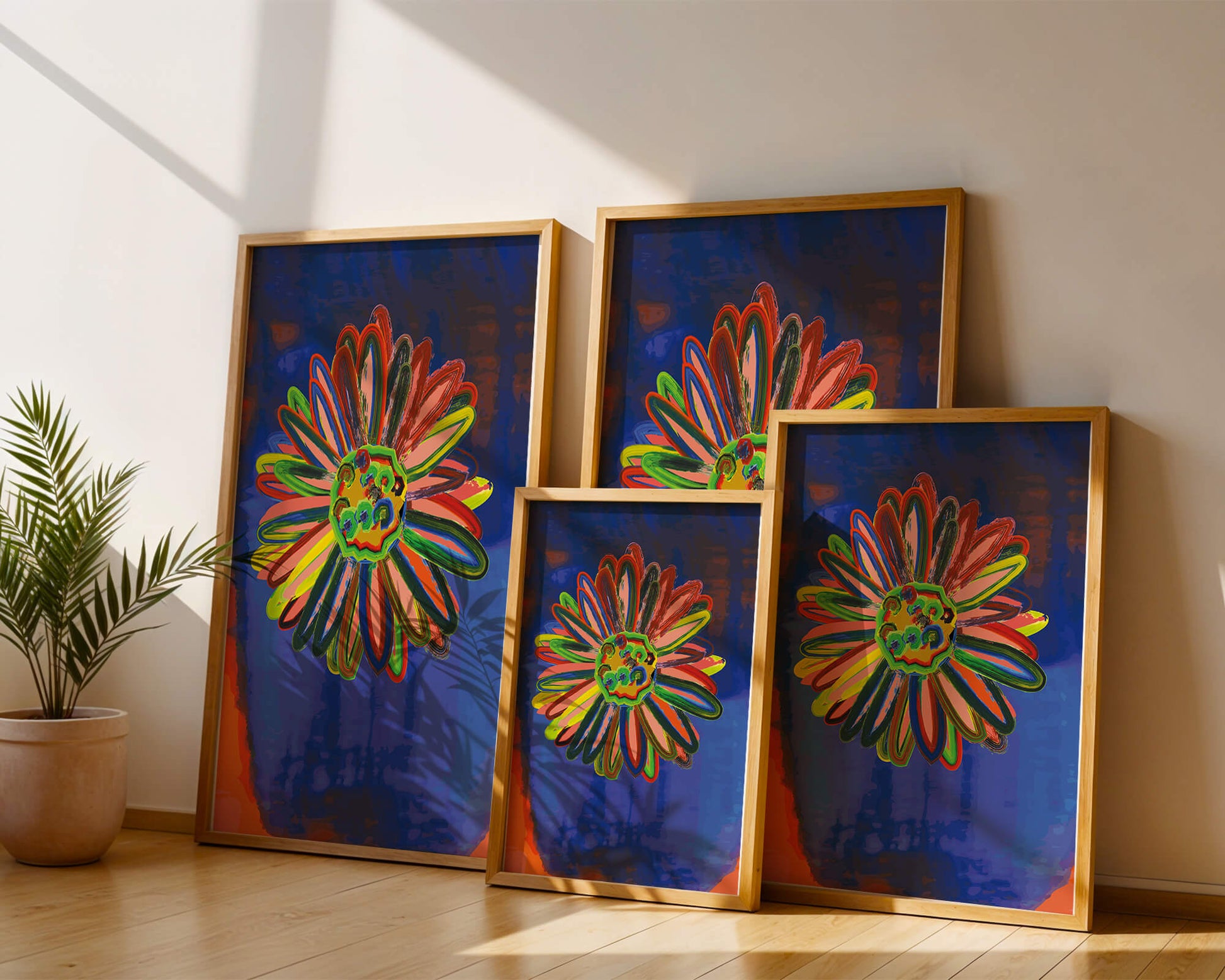 Arte floral abstracto colorido con pinceladas dinámicas