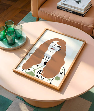 Minimalist Portrait of a Woman with Long Hair and Abstract Design Elements - Mi tienda
