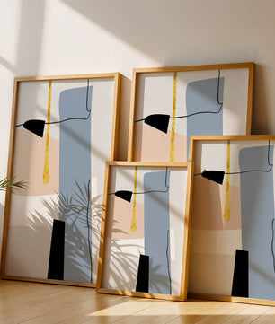 Abstrakte geometrische Kunst mit blauen und goldenen Akzenten