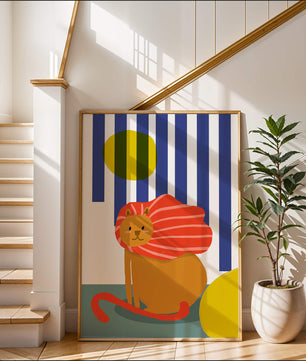 Colorful abstract lion illustration with vibrant stripes