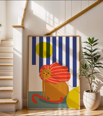 Colorful abstract lion illustration with vibrant stripes