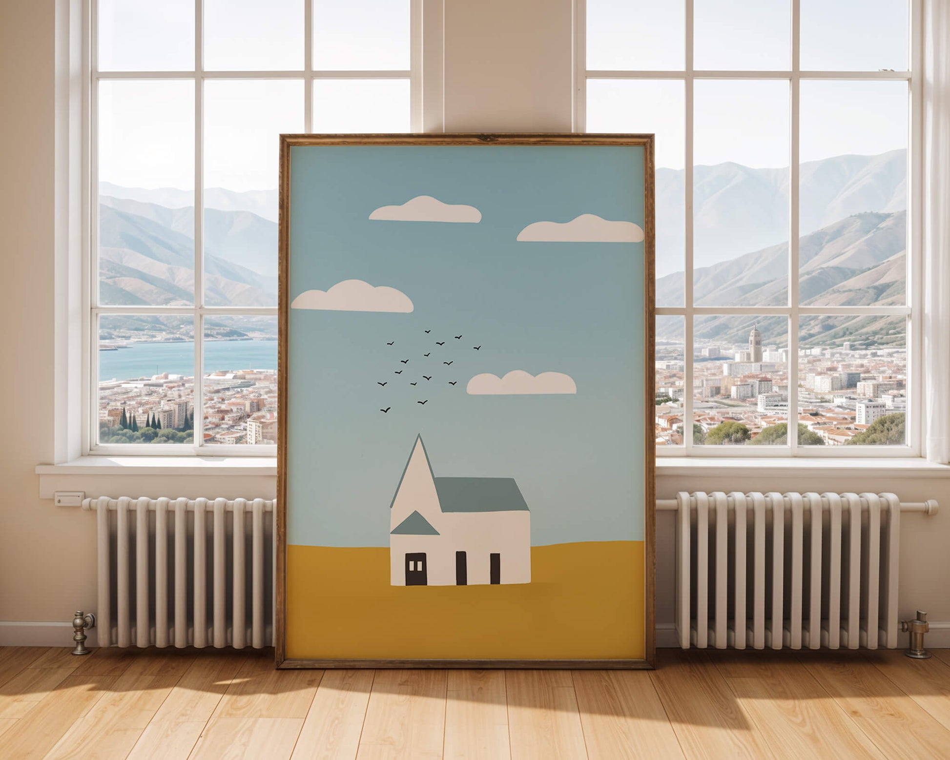 Minimalist Landscape with a White House and Sky