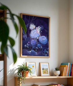 La forêt enchantée avec des fées et des fleurs lumineuses la nuit