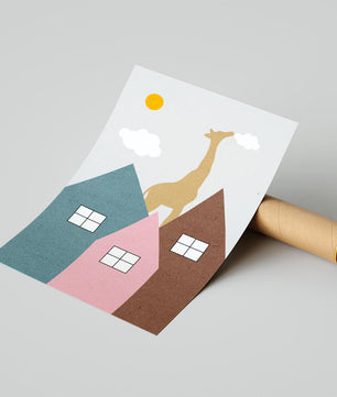 Giraffe Among Colorful Houses Under the Sun - Mi tienda