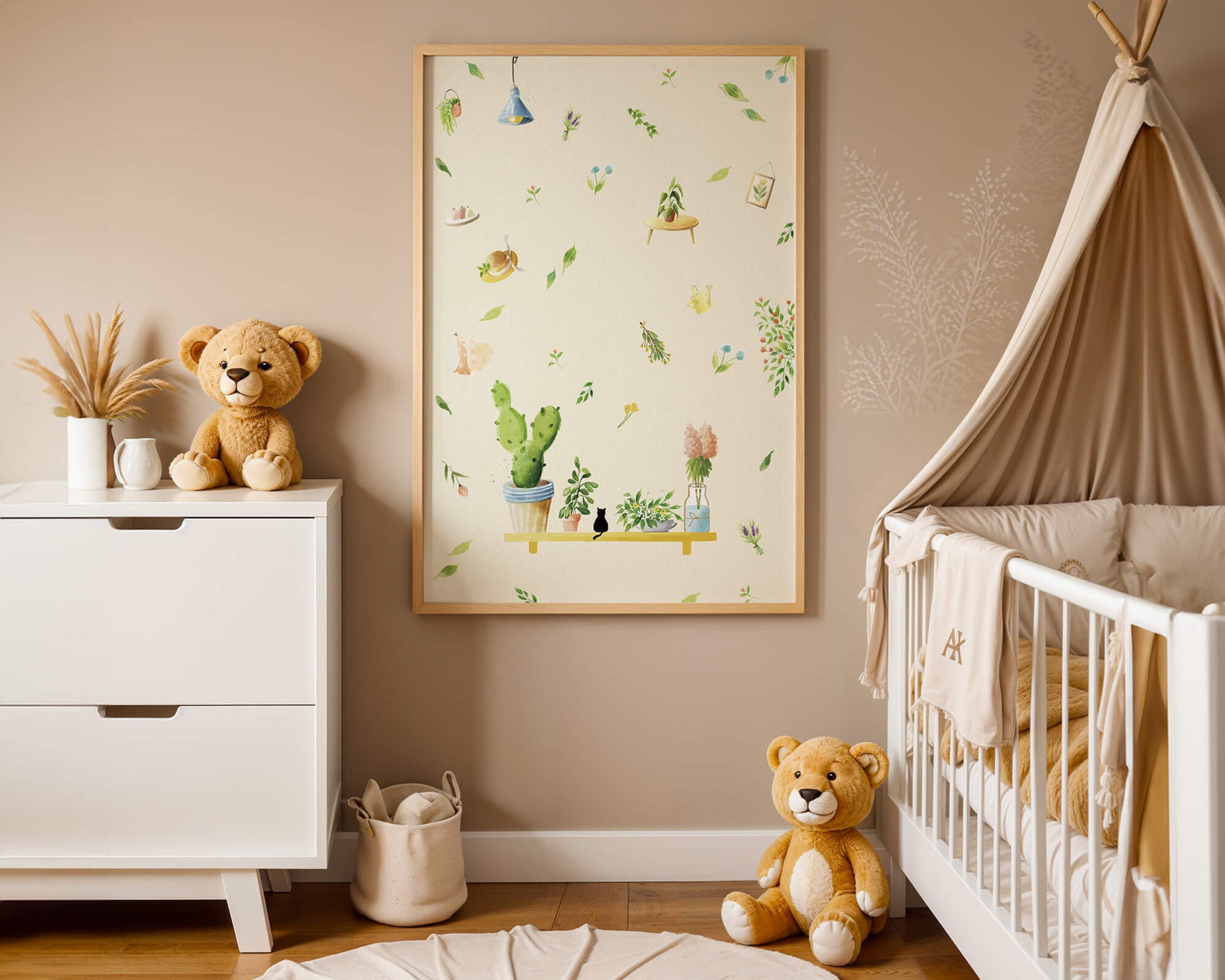 Illustration décorative avec des plantes et des éléments chaleureux