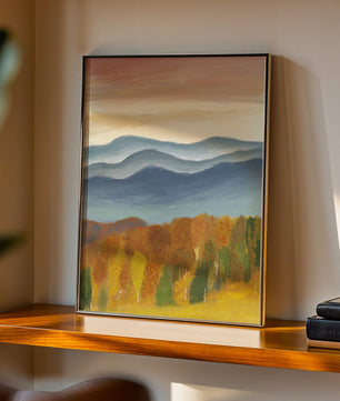 Autumn Mountain Landscape with Vibrant Trees and Colorful Sky
