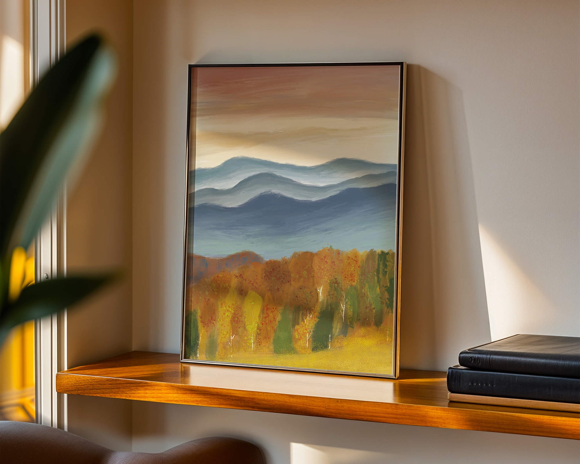 Autumn Mountain Landscape with Vibrant Trees and Colorful Sky