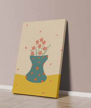 Floral Illustration with Polka Dot Vase on Colorful Background - Mi tienda