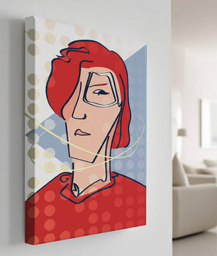 Abstract portrait with red hair and dotted background