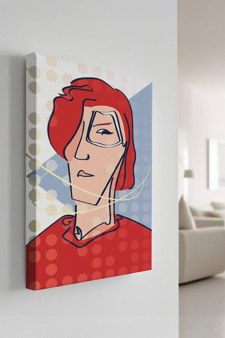 Retrato abstracto con cabello rojo y fondo punteado